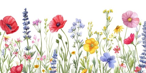 Poster - A painting of a bunch of flowers on a white background. Perfect for adding a touch of color to any space