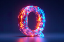 Letter Q - Colorful Glowing Outline Alphabet Symbol On Blue Lens Flare Dark Background