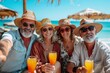 © Eomer2010 - Group of mature friends with hats and sunglasses taking a selfie while having fun in a paradise.