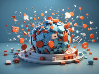 Wall Mural - marketing in social networks. loud distribution of news and information. 3d image with shadows. like