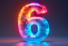 Number 6 - Colorful Glowing Outline Alphabet Symbol On Blue Lens Flare Dark Background