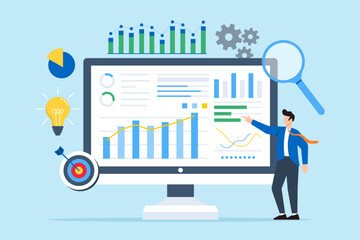 Poster - Businessman analyze data on monitor screen