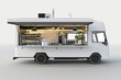 White food truck with detailed interior. Takeaway food and drinks. 3d rendering.