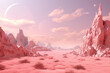 Fantasy pink landscape with mountains and moons