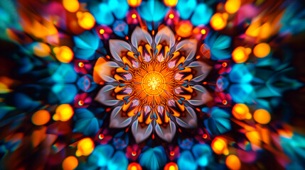 Poster - 3D Kaleidoscopic Forms Abstract Multicolor Image with Technology Touch