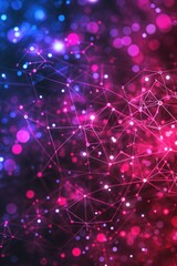 Poster - abstract background with bokeh defocused lights and connection lines.
