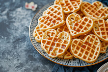 Fresh Heart Shaped Waffles. Valentine's Day Breakfast Treat