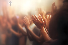 Soft Focus Of Christian Worship With Raised Hand,m
