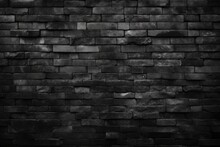 Abstract Black Brick Wall Texture For Pattern Background. Wide Panorama Picture.