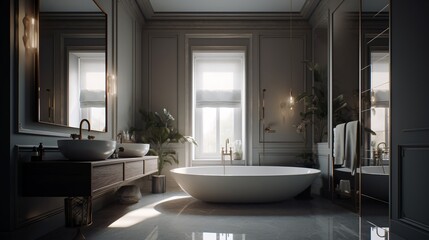 Wall Mural - Interior of modern bathroom with bathtub and mirror