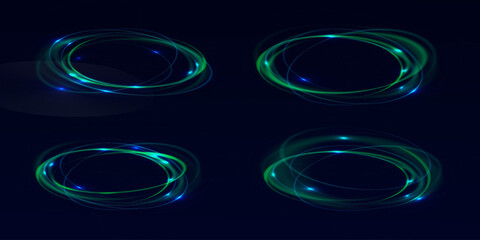 Poster - Neon swirl. Curve blue line light effect. Abstract ring background with glowing swirling background. Energy flow tunnel. Blue portal, platform. Magic circle vector. Luminous spiral. round frame