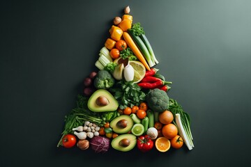 Canvas Print - Pyramid made of fresh vegetables on black background. Healthy food concept.