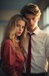 © Natalia - A young man and woman in a white shirt and red tie. Generative AI.
