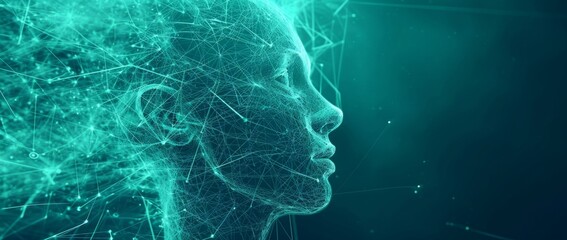 a cyborg head from the cloud containing thousands of lines Generative AI