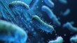 3D rendering of bacteria in blue tones