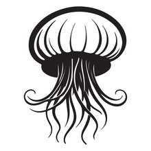 Vector Jellyfish Icon Stencil In Black And White