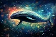 adorable whale with starry night. Generative AI