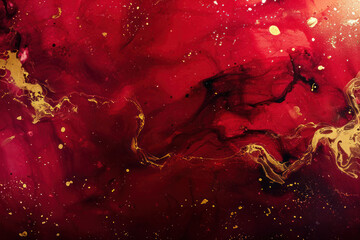 Wall Mural - texture abstract red deep red fire red transparent and gold nature ink color