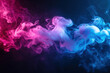 Thick colorful smoke of blue, pink in the form of a skull, monster, dragon on a black isolated background. Background from the smoke of vape