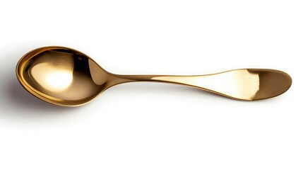 Top view of golden spoon isolated white background.