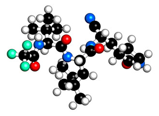 Wall Mural - Nirmatrelvir (PF-07321332) antiviral drug molecule. 3D rendering.