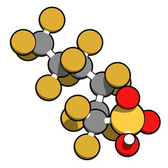 Sticker - Perfluorohexanesulfonic acid (PFHxS) molecule. 3D rendering.