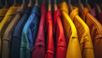 Wall Mural - bright colorful shirts on hangers for sale