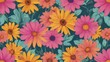 Trendy floral seamless pattern illustration. Vintage 70s style hippie flower background design. Colorful pastel color groovy artwork, y2k nature backdrop with daisy flowers.Ai generative