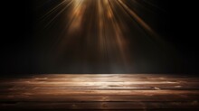 Enchanting Dances, A Celestial Spotlight Illuminates A Surreal Wooden Table