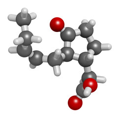 Sticker - Jasmonic acid (jasmonate, JA) plant hormone molecule. 3D rendering.