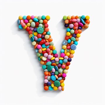 3d Latin letter Y made of colorful candy beans, isolated on white background.