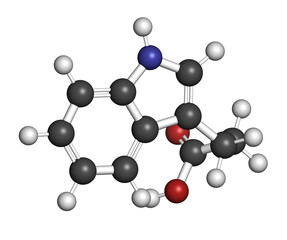 Sticker - indole-3-propionic acid or IPA molecule. 3D rendering.