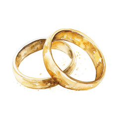 Wall Mural - Gold Wedding Rings Watercolor Painting on White Background