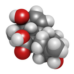 Wall Mural - Gibberellic acid (gibberellin A3, GA3) plant hormone molecule. 3D rendering.