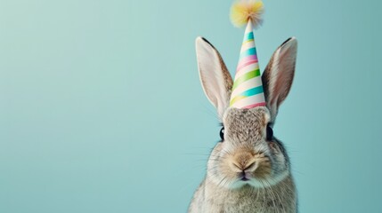 Wall Mural - Bunny with birthday hat generative ai