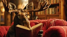 Moose With Glasses, Reading A Book Generative Ai