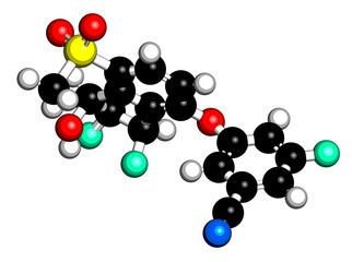 Sticker - Belzutifan drug molecule. 3D rendering.