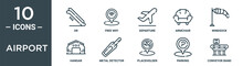 Airport Outline Icon Set Includes Thin Line Or, Free Wifi, Departure, Armchair, Windsock, Hangar, Metal Detector Icons For Report, Presentation, Diagram, Web Design