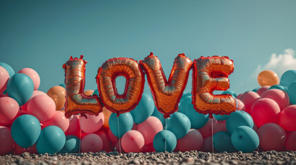 Poster - LOVE from air balloons  on blue sky background