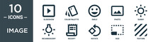 Image Outline Icon Set Includes Thin Line Slideshow, Color Palette, Smile, Photo, Sunny, Incandescent, Receipt Icons For Report, Presentation, Diagram, Web Design