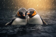 Zwei Pinguine kuscheln, Familie von Pinguinen