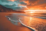 Fototapeta  - landscape with sea sunset on beach