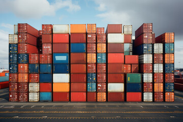 Canvas Print - A grid of aligned containers at a shipping yard symbolizes logistical order and efficient cargo management. Generative Ai.