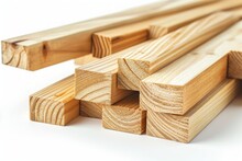 Wooden beams on white background