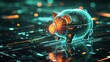 © ThisDesign - Digital illustration of a futuristic piggy bank with a holographic glow generative ai