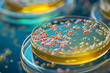 An illustration of bacteria in a petri dish environment