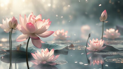 exquisite lotus flowers in a serene tropical pond generative ai