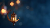 Fototapeta Konie - Glowing ramadan lantern with crescent. Islamic greeting cards for muslim holidays and ramadan. Banner template for celebration ramadan.