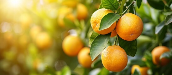 Wall Mural - Citrus fruits on tree branch in orchard