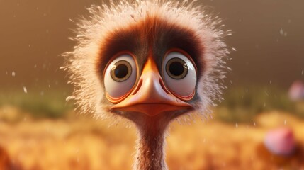 Wall Mural - A cute cartoon ostriches character Ai Generative